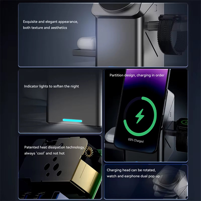 15W 3 in 1 Wireless Charging Station for Iphone 16 Charger Cargador Inalambrico Magnetic Qi2 Wireless Charger Draadloze Oplader