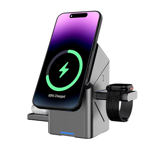 15W 3 in 1 Wireless Charging Station for Iphone 16 Charger Cargador Inalambrico Magnetic Qi2 Wireless Charger Draadloze Oplader